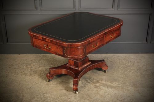 RARE BRASS INLAID ROSEWOOD LEATHER LIBRARY TABLE - ADDITIONAL PHOTO 12