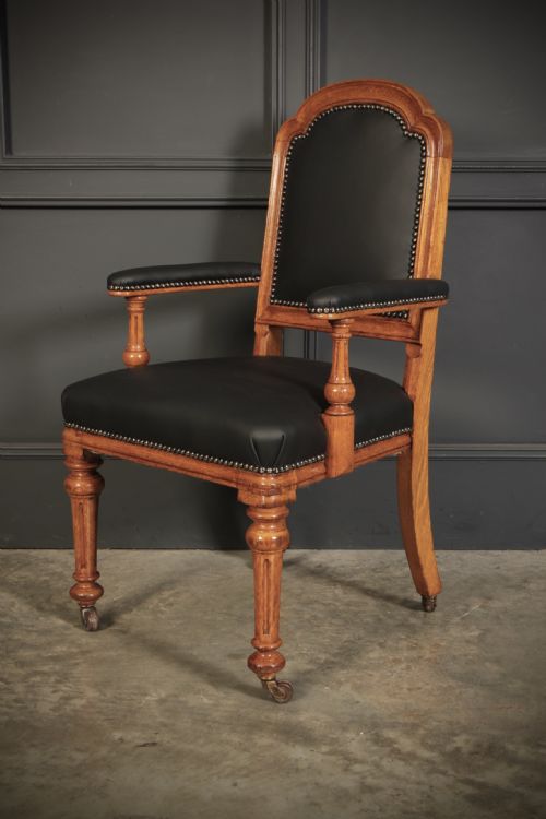 PAIR OF OAK LEATHER LIBRARY DESK CHAIRS - ADDITIONAL PHOTO 9