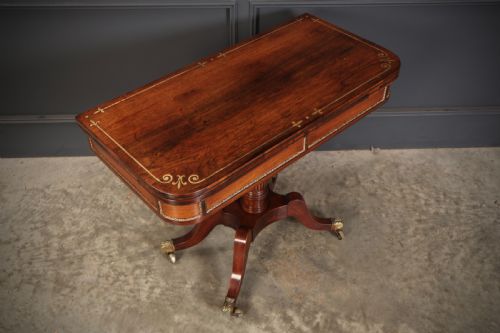 REGENCY ROSEWOOD BRASS INLAID CARD TABLE - ADDITIONAL PHOTO 1