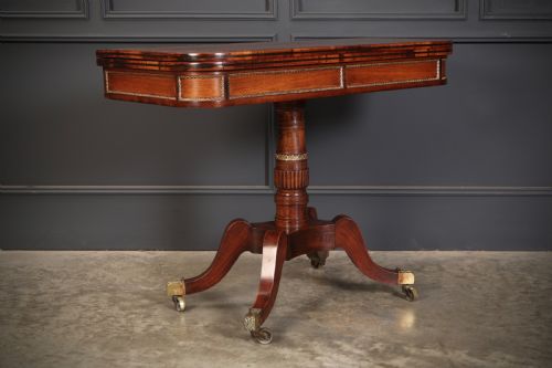 REGENCY ROSEWOOD BRASS INLAID CARD TABLE - ADDITIONAL PHOTO 3