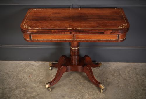 REGENCY ROSEWOOD BRASS INLAID CARD TABLE - ADDITIONAL PHOTO 4