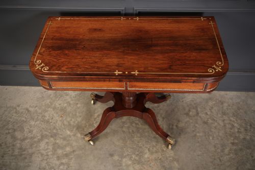 REGENCY ROSEWOOD BRASS INLAID CARD TABLE - ADDITIONAL PHOTO 6
