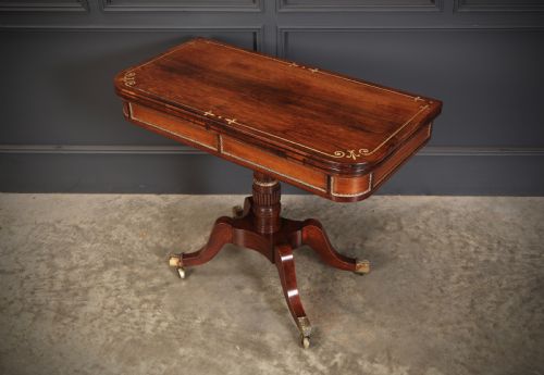 REGENCY ROSEWOOD BRASS INLAID CARD TABLE - ADDITIONAL PHOTO 9