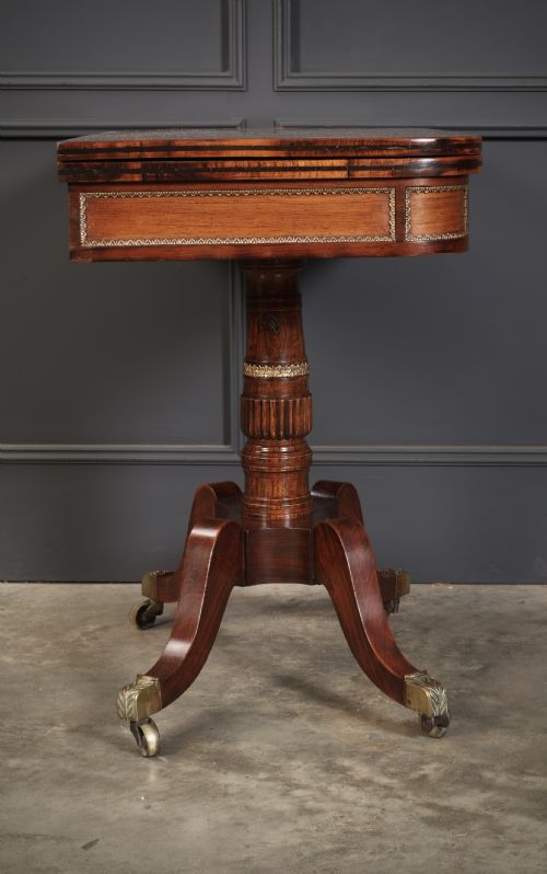 REGENCY ROSEWOOD BRASS INLAID CARD TABLE - ADDITIONAL PHOTO 15