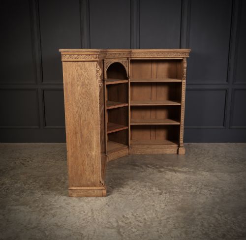 CARVED BLEACHED OAK CORNER OPEN BOOKCASE - ADDITIONAL PHOTO 1