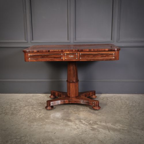 BRASS INLAID ROSEWOOD LIBRARY TABLE - ADDITIONAL PHOTO 1