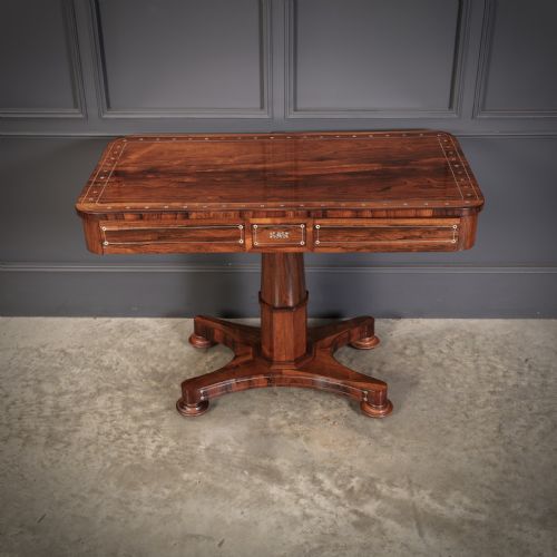 BRASS INLAID ROSEWOOD LIBRARY TABLE - ADDITIONAL PHOTO 5