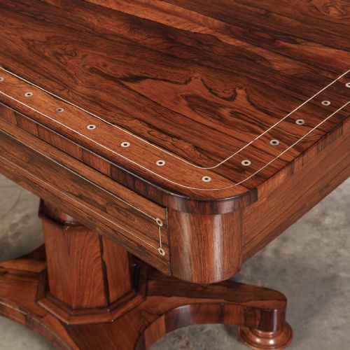 BRASS INLAID ROSEWOOD LIBRARY TABLE - ADDITIONAL PHOTO 6