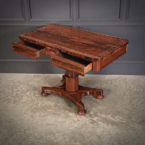 BRASS INLAID ROSEWOOD LIBRARY TABLE - ADDITIONAL PHOTO 10