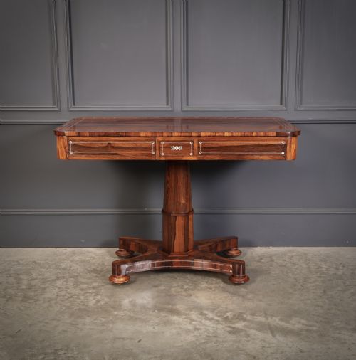 BRASS INLAID ROSEWOOD LIBRARY TABLE - ADDITIONAL PHOTO 14
