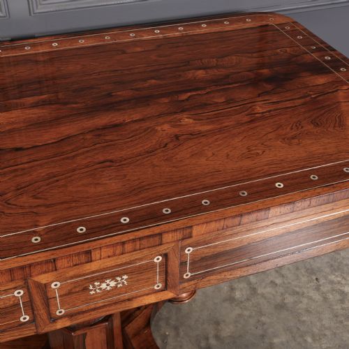 BRASS INLAID ROSEWOOD LIBRARY TABLE - ADDITIONAL PHOTO 15