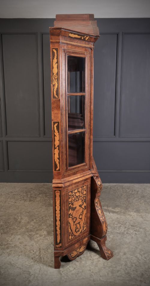 LARGE MARQUETRY INLAID WALNUT BOMBE SHAPED CABINET - ADDITIONAL PHOTO 10