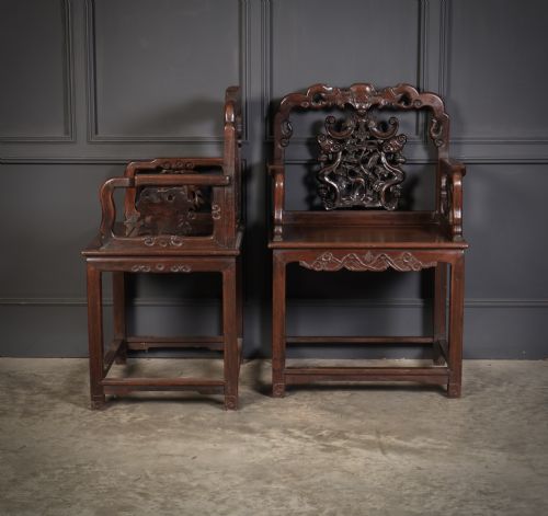 PAIR OF CHINESE HONGMU THRONE CHAIRS - ADDITIONAL PHOTO 3