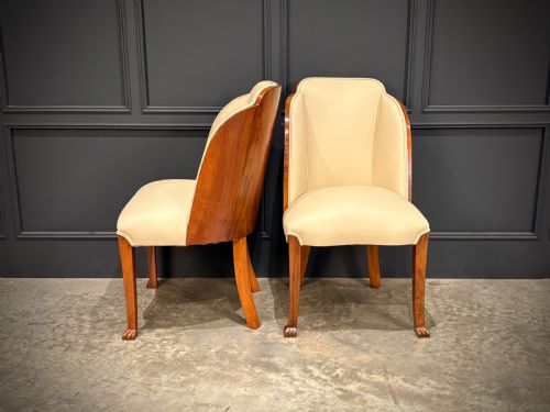PAIR OF ART DECO WALNUT LEATHER CHAIRS - ADDITIONAL PHOTO 4