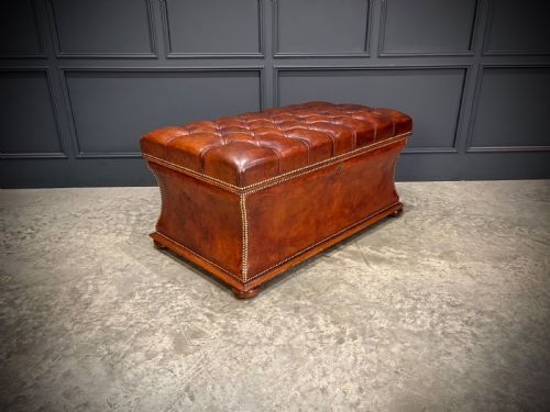 LARGE REGENCY LEATHER OTTOMAN - ADDITIONAL PHOTO 1