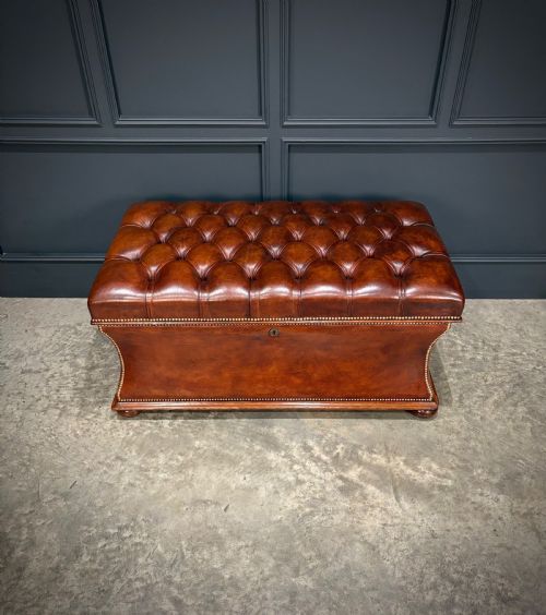 LARGE REGENCY LEATHER OTTOMAN - ADDITIONAL PHOTO 2