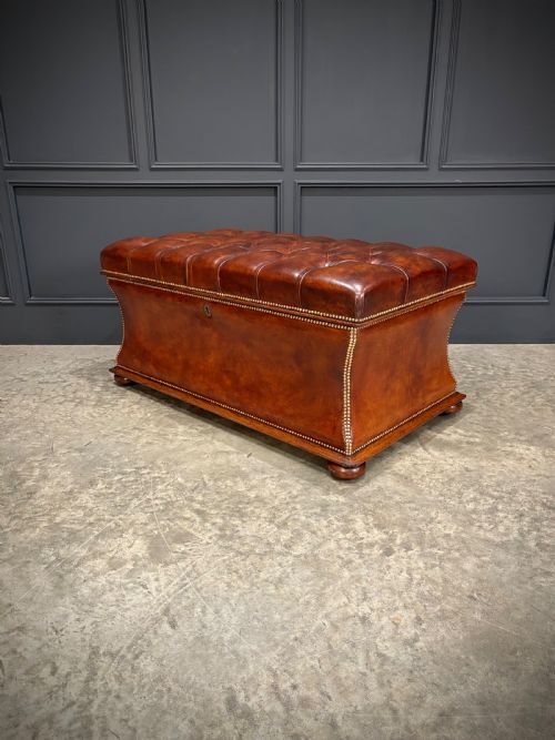LARGE REGENCY LEATHER OTTOMAN - ADDITIONAL PHOTO 7