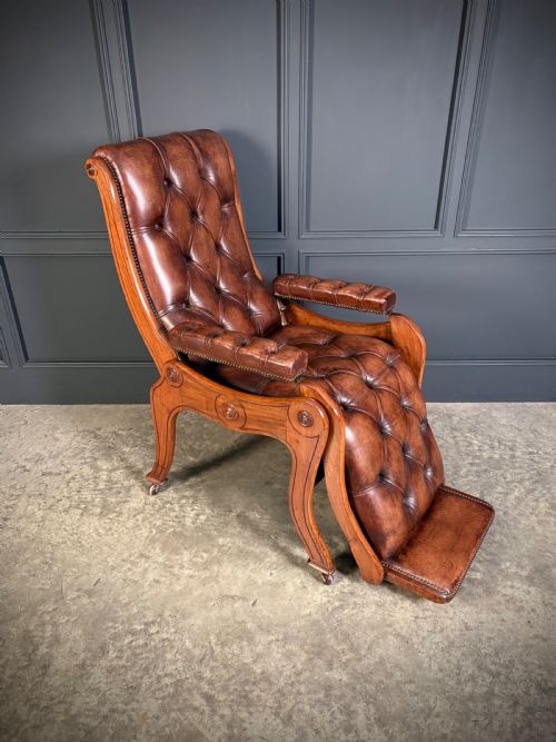 SUPERB REGENCY MAHOGANY LEATHER RECLINING ARMCHAIR - ADDITIONAL PHOTO 1