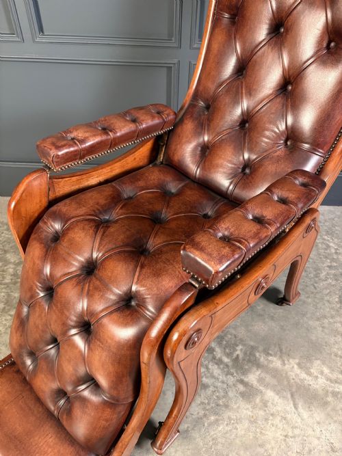 SUPERB REGENCY MAHOGANY LEATHER RECLINING ARMCHAIR - ADDITIONAL PHOTO 6