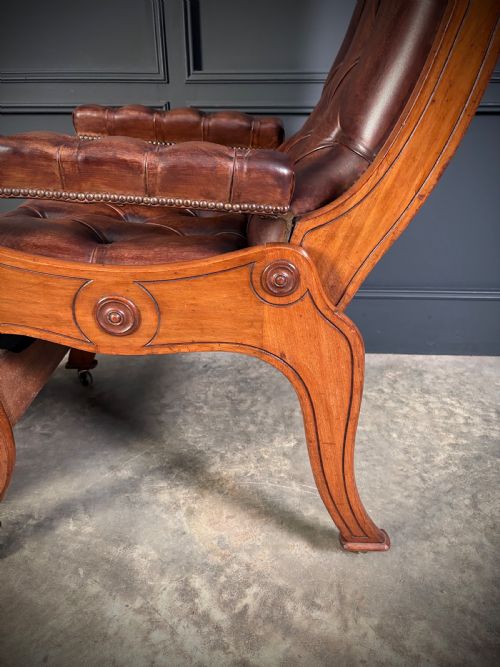 SUPERB REGENCY MAHOGANY LEATHER RECLINING ARMCHAIR - ADDITIONAL PHOTO 9