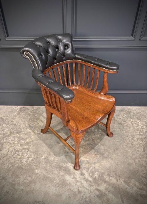 VICTORIAN OAK LEATHER DESK CHAIR - ADDITIONAL PHOTO 1