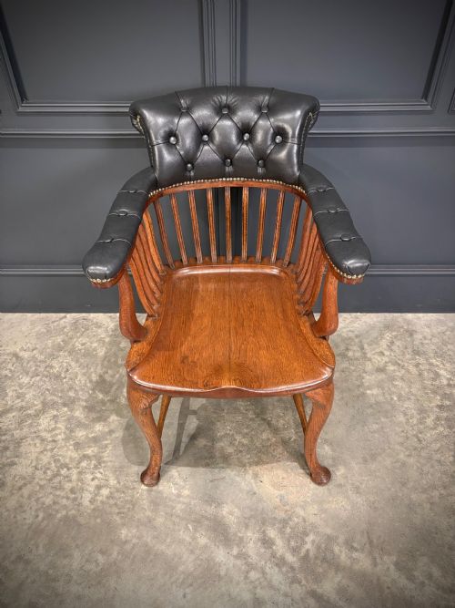 VICTORIAN OAK LEATHER DESK CHAIR - ADDITIONAL PHOTO 2