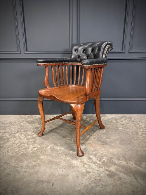 VICTORIAN OAK LEATHER DESK CHAIR - ADDITIONAL PHOTO 4