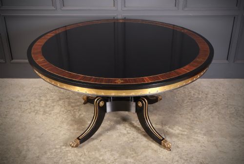 STRIKING BRASS INLAID EBONISED ROUND CENTRE TABLE - ADDITIONAL PHOTO 2