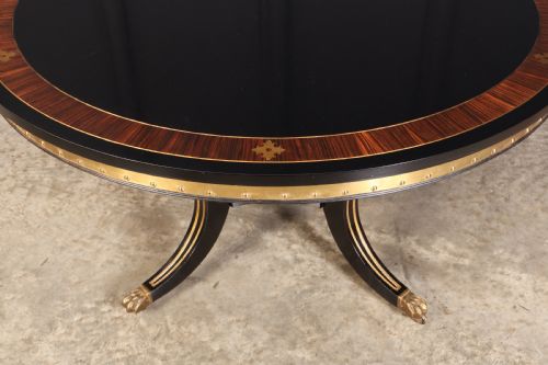 STRIKING BRASS INLAID EBONISED ROUND CENTRE TABLE - ADDITIONAL PHOTO 7