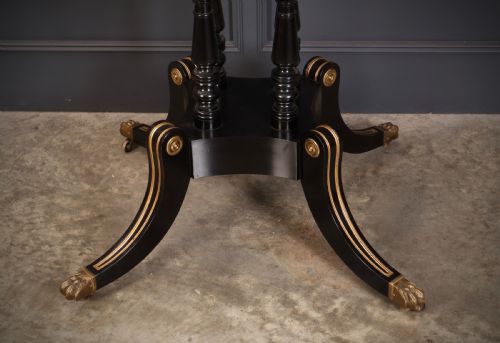 STRIKING BRASS INLAID EBONISED ROUND CENTRE TABLE - ADDITIONAL PHOTO 9