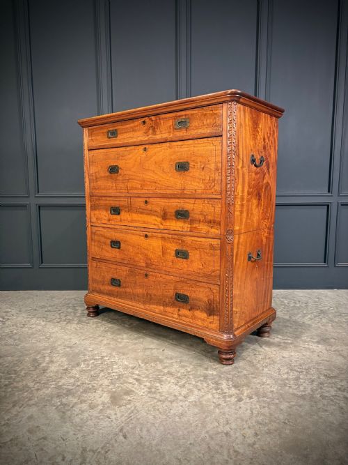 19TH CENTURY CAMPHOR WOOD MILITARY CAMPAIGN SECRETAIRE CHEST - ADDITIONAL PHOTO 16