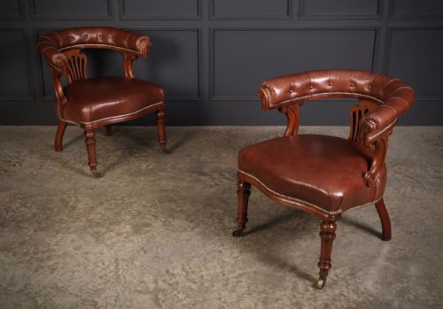 PAIR OF VICTORIAN MAHOGANY LEATHER CAPTAINS DESK CHAIRS