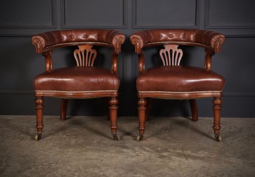 PAIR OF VICTORIAN MAHOGANY LEATHER CAPTAINS DESK CHAIRS - ADDITIONAL PHOTO 1