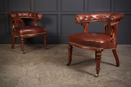 PAIR OF VICTORIAN MAHOGANY LEATHER CAPTAINS DESK CHAIRS - ADDITIONAL PHOTO 2