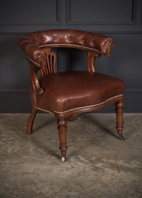 PAIR OF VICTORIAN MAHOGANY LEATHER CAPTAINS DESK CHAIRS - ADDITIONAL PHOTO 3