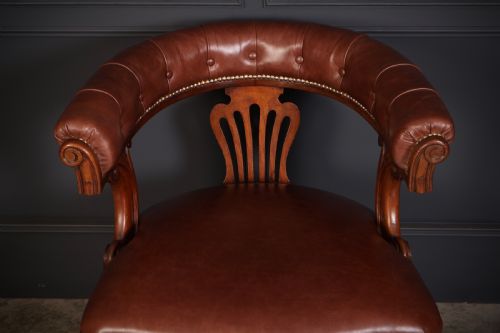 PAIR OF VICTORIAN MAHOGANY LEATHER CAPTAINS DESK CHAIRS - ADDITIONAL PHOTO 6
