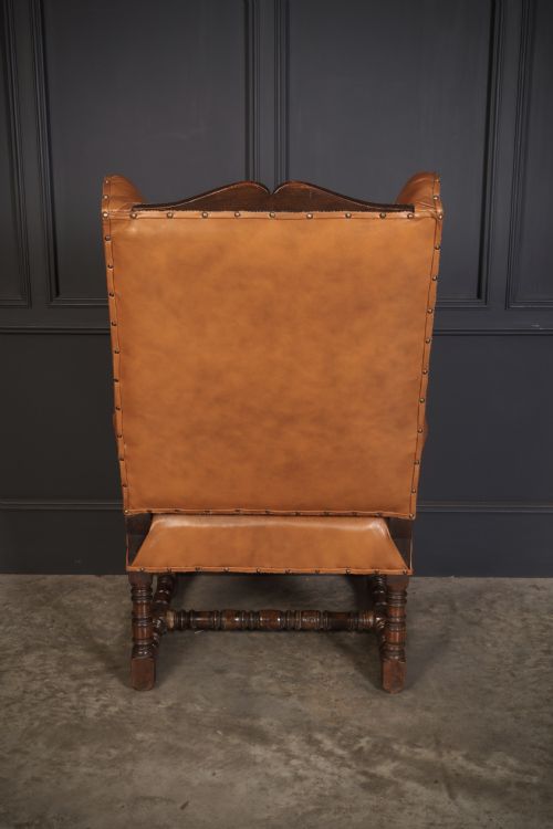 19TH CENTURY OAK LEATHER WINGBACK ARMCHAIR - ADDITIONAL PHOTO 6