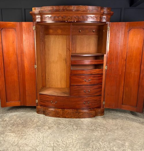 LARGE VICTORIAN BOW FRONT WALNUT WARDROBE - ADDITIONAL PHOTO 4