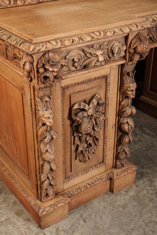 BLEACHED CARVED OAK PEDESTAL SIDEBOARD - ADDITIONAL PHOTO 1