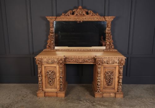 BLEACHED CARVED OAK PEDESTAL SIDEBOARD - ADDITIONAL PHOTO 2