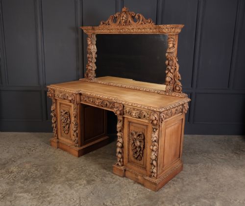 BLEACHED CARVED OAK PEDESTAL SIDEBOARD - ADDITIONAL PHOTO 4