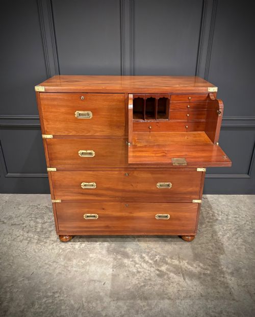 VICTORIAN MAHOGANY MILITARY CAMPAIGN SECRETAIRE CHEST - ADDITIONAL PHOTO 2