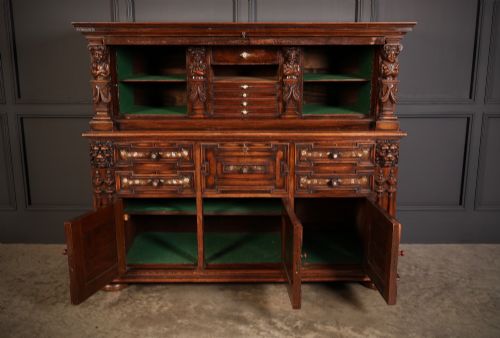 WALNUT MOTHER OF PEARL INLAID SIDEBOARD DRESSER - ADDITIONAL PHOTO 3