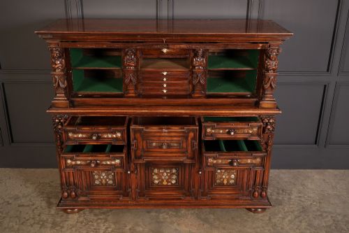 WALNUT MOTHER OF PEARL INLAID SIDEBOARD DRESSER - ADDITIONAL PHOTO 5