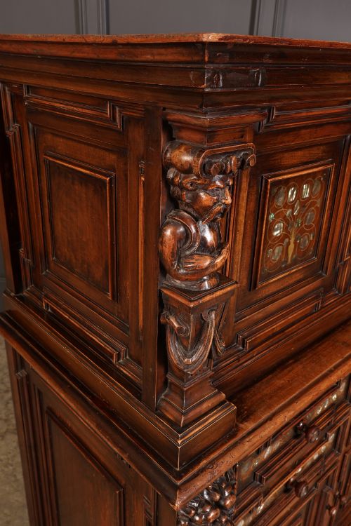 WALNUT MOTHER OF PEARL INLAID SIDEBOARD DRESSER - ADDITIONAL PHOTO 10