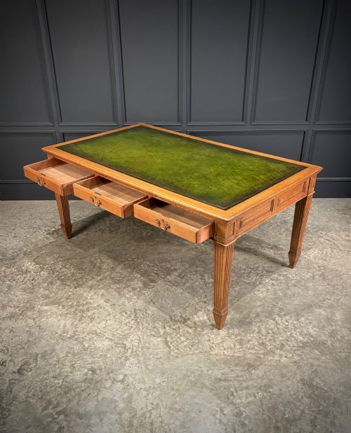 LARGE OAK LEATHER PARTNERS WRITING TABLE 6FT X 3FT6 - ADDITIONAL PHOTO 6
