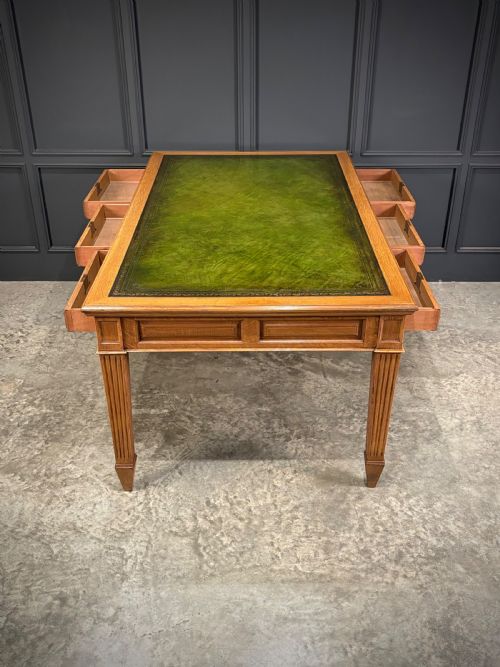 LARGE OAK LEATHER PARTNERS WRITING TABLE 6FT X 3FT6 - ADDITIONAL PHOTO 11