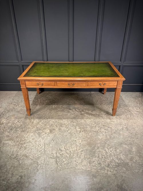 LARGE OAK LEATHER PARTNERS WRITING TABLE 6FT X 3FT6 - ADDITIONAL PHOTO 12