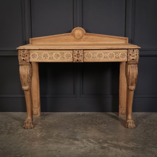 ANTIQUE CARVED BLEACHED OAK CONSOLE TABLE