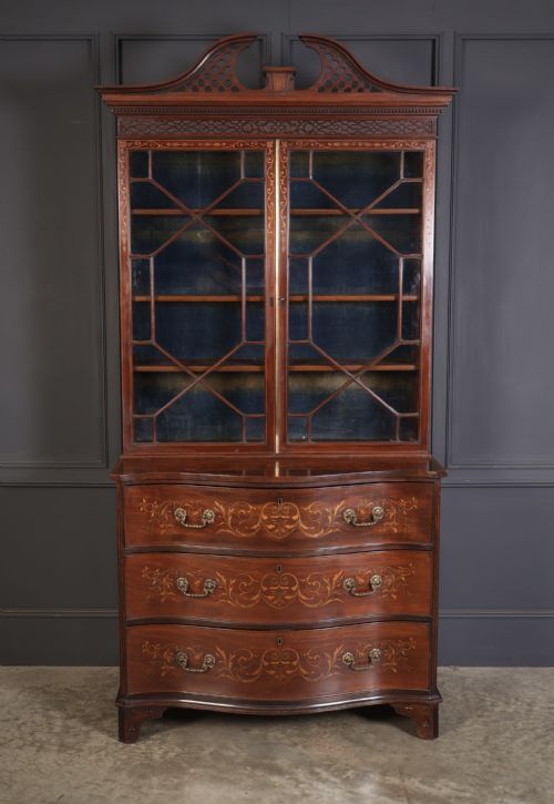 RARE GEORGIAN MARQUETRY INLAID MAHOGANY BOOKCASE - ADDITIONAL PHOTO 1